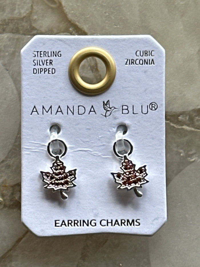 Orange CZ Maple Leaf Earring Charm Silver Amanda Blu Earrings