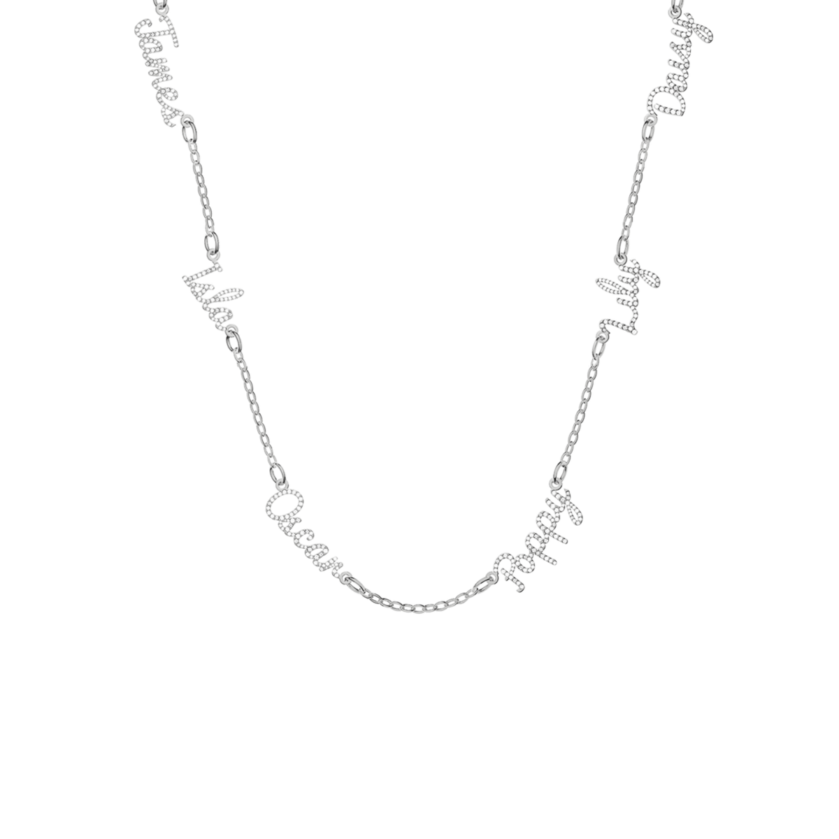 Multi Crystal Cursive Name Necklace (Silver)