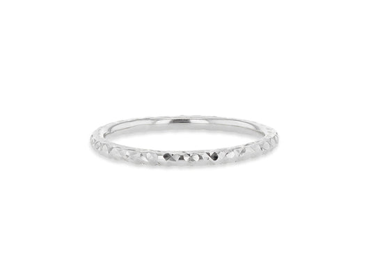 9K White Gold Solid Diamond-Cut Stacker Ring