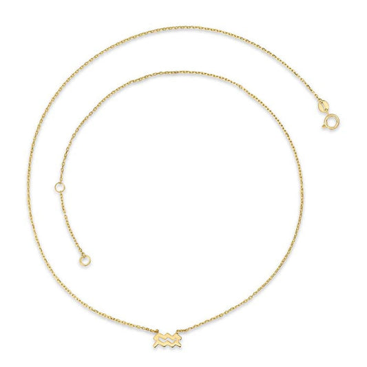9K Yellow Gold Aquarius Zodiac Necklace 40-45cm
