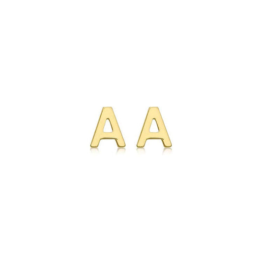 9K Yellow Gold Mini Initial 'A' Stud Earrings