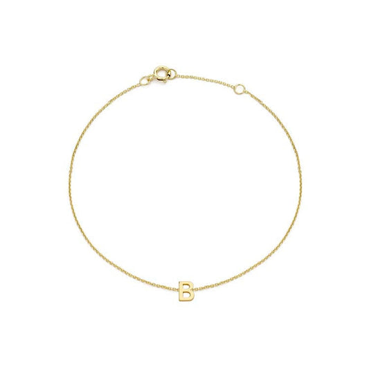 9K Yellow Gold Mini Initial 'B' Bracelet 15.5-19cm