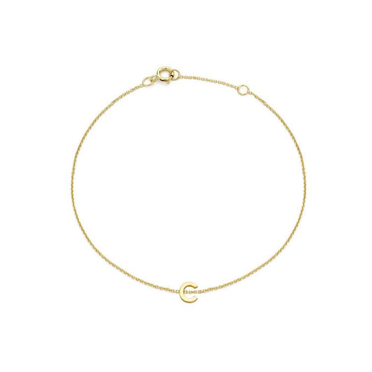9K Yellow Gold Mini Initial 'C' Bracelet 15.5-19cm