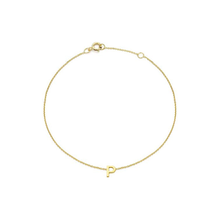 9K Yellow Gold Mini Initial 'P' Bracelet 15.5-19cm