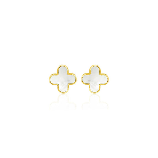9K Yellow Gold Mother of Pearl Petal Stud Earrings