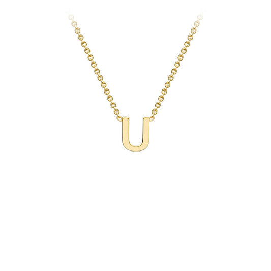 9K Yellow Gold 'U' Initial Adjustable Letter Necklace 38/43cm