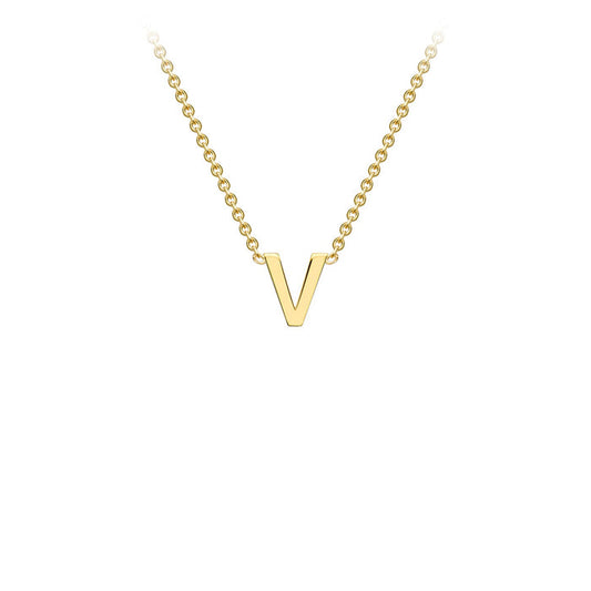 9K Yellow Gold 'V' Initial Adjustable Letter Necklace 38/43cm