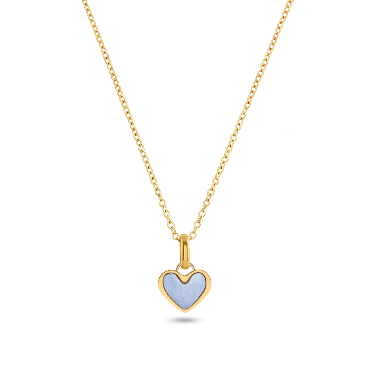 Light Blue Lace Agate Heart Necklace (Gold)