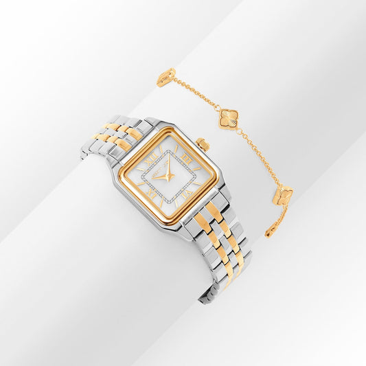 Essence Watch & Fluted Clover Bracelet Set (Gold/Silver)