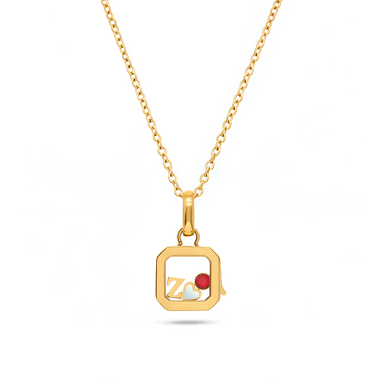 Floating Charm Cushion Locket Necklace (Gold)