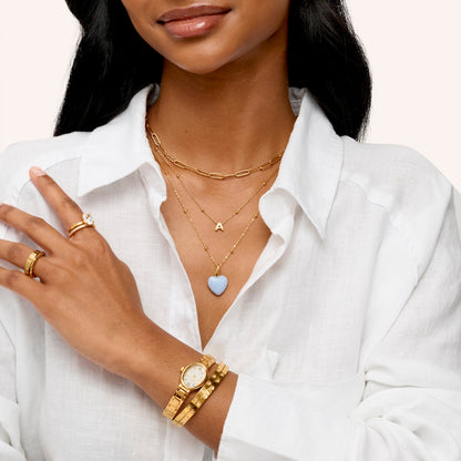 Mini Letter & Heart Birthstone Layered Necklace Set (Gold)