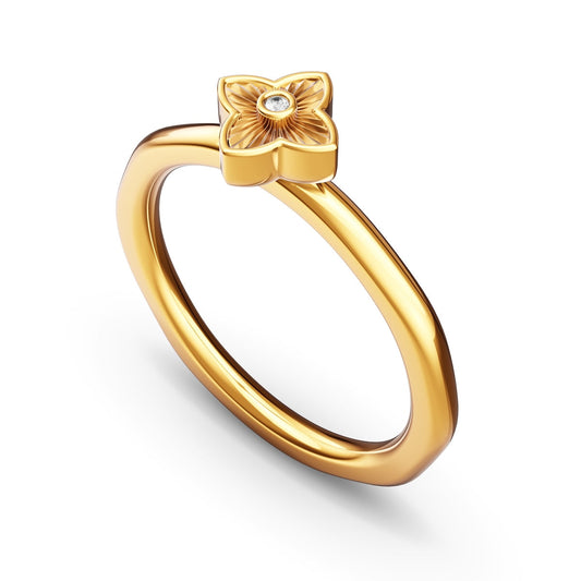 Layering Sterling Silver Molten Fluted Flower Ring (Gold)