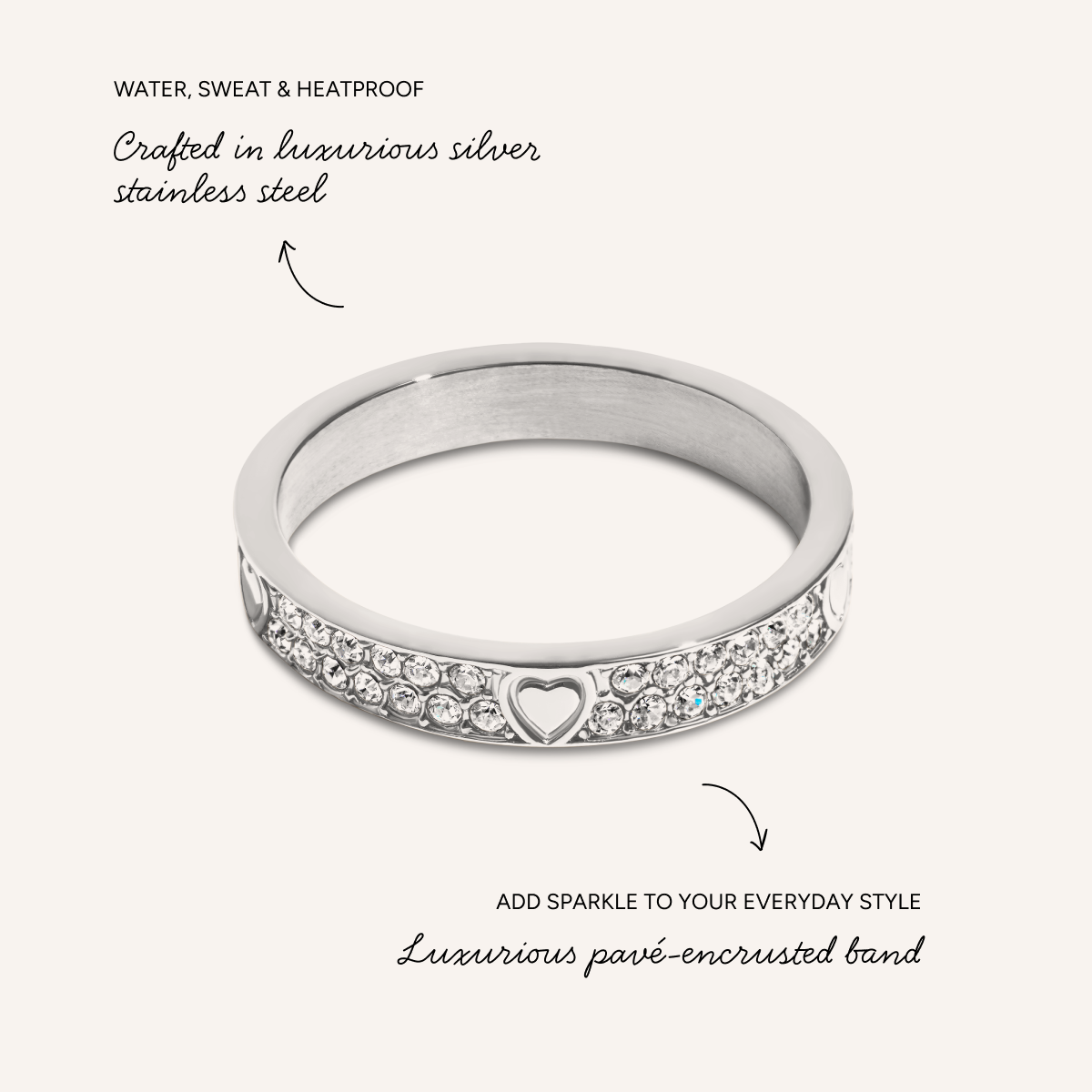 Pavé Crystal Heart Ring (Silver)