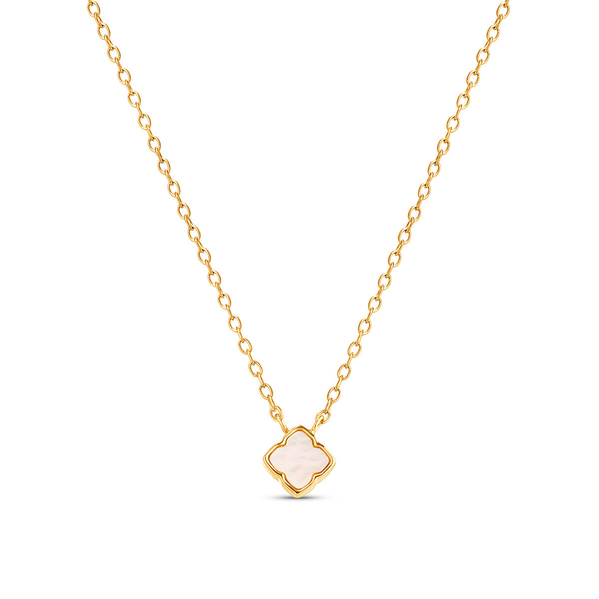 Fine Mini Pearl Clover Necklace (Gold)