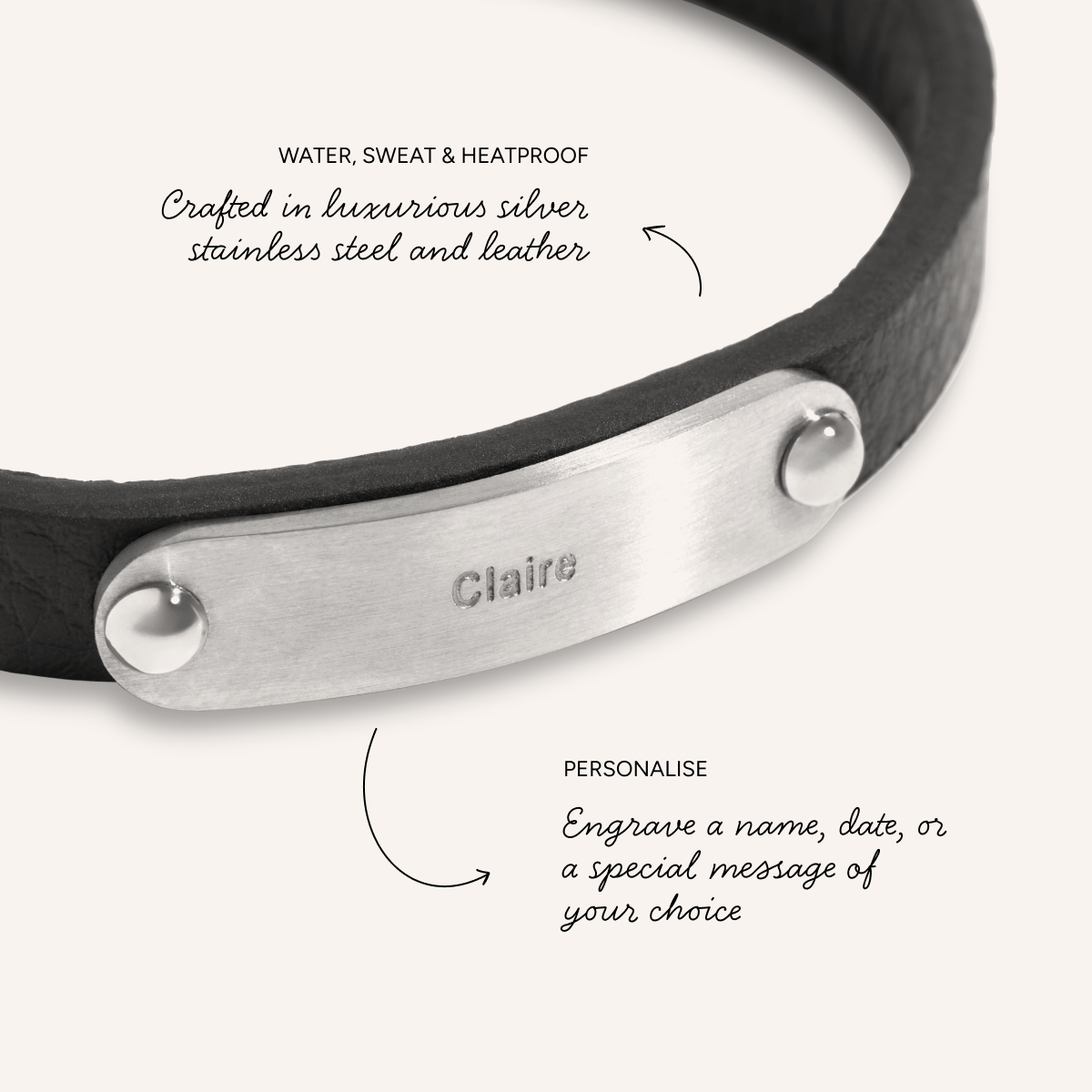 Custom Handwritten Men's Leather Bracelet (Silver)