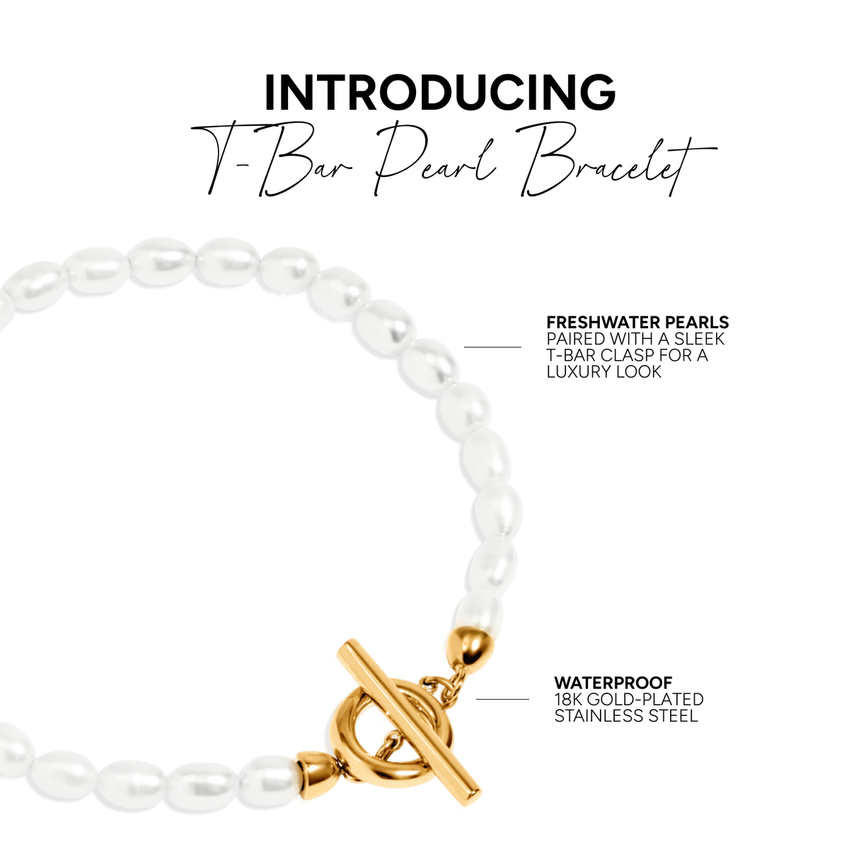 T-bar Pearl Bracelet (Gold)