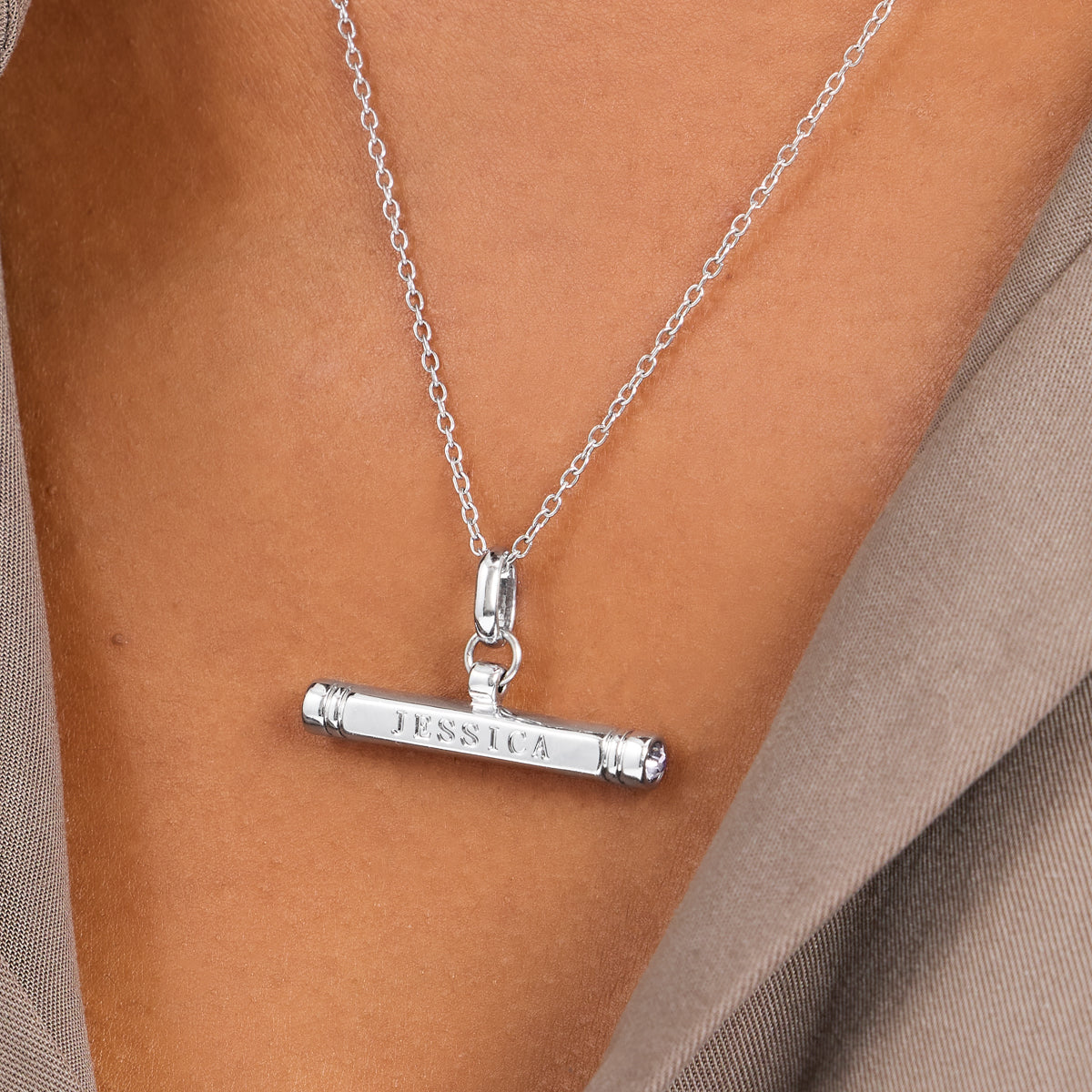 Custom Stamped T-Bar Necklace (Silver)