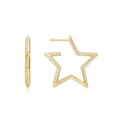 Ania Haie Gold Large Star-Shaped Pave Hoop Earrings