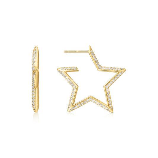 Ania Haie Gold Large Star-Shaped Pave Hoop Earrings