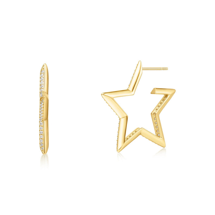 Ania Haie Gold Large Star-Shaped Pave Hoop Earrings