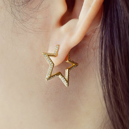 Ania Haie Gold Medium Star Pave Hoop Earrings