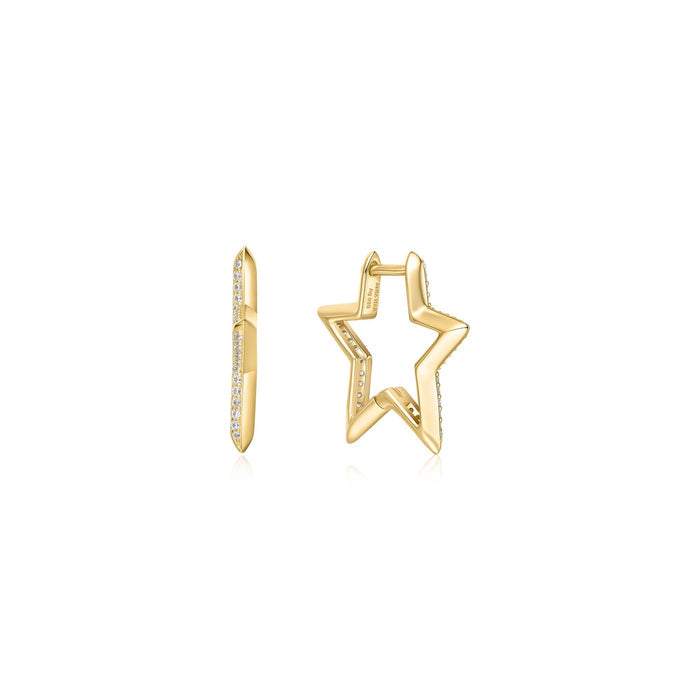 Ania Haie Gold Medium Star Pave Hoop Earrings