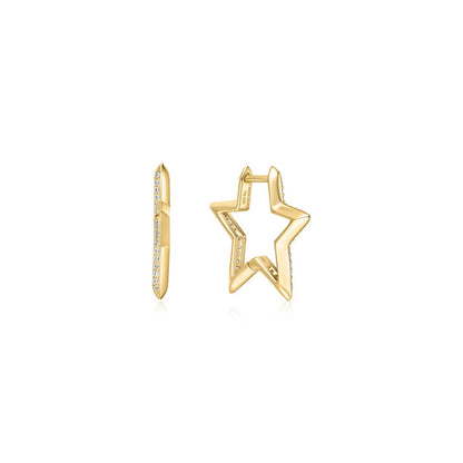 Ania Haie Gold Medium Star Pave Hoop Earrings