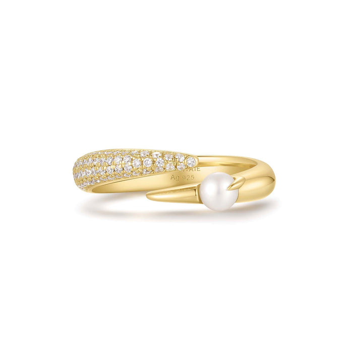 Ania Haie Gold Sparkle Pearl Crossover Adjustable Ring