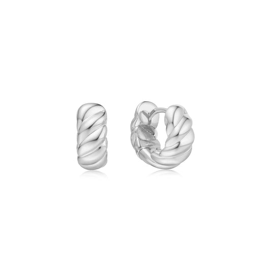 Ania Haie Silver Bold Texture Small Huggie Hoop Earrings