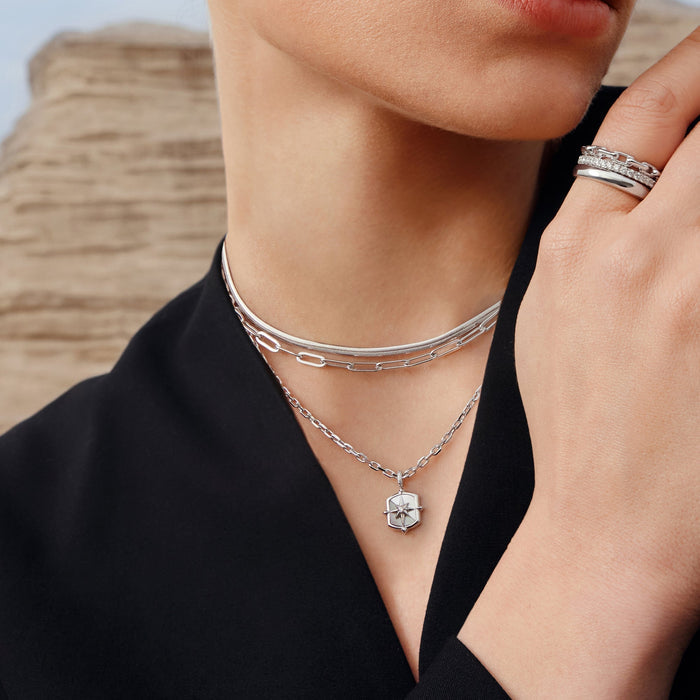 Ania Haie Silver Colour-Block Mother of Pearl Star Necklace
