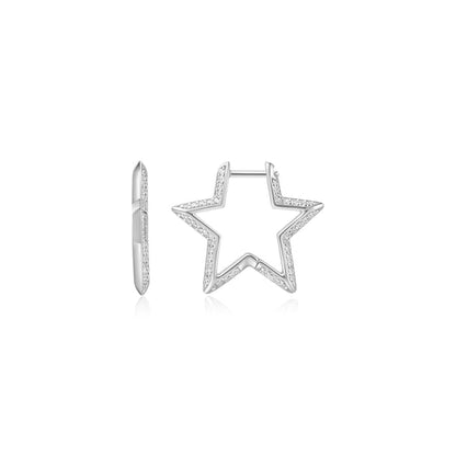 Ania Haie Silver Medium Star Pave Hoop Earrings
