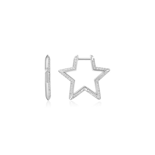 Ania Haie Silver Medium Star Pave Hoop Earrings