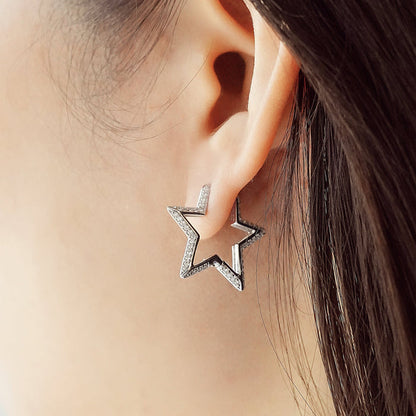 Ania Haie Silver Medium Star Pave Hoop Earrings