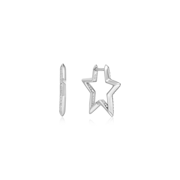 Ania Haie Silver Medium Star Pave Hoop Earrings