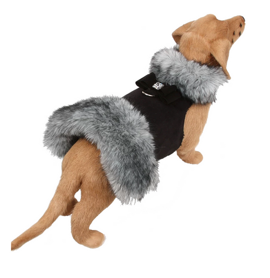Big Bow Black Tip Silver Fox Faux Fur Coat