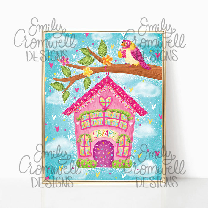 Birdhouse Library Art Print