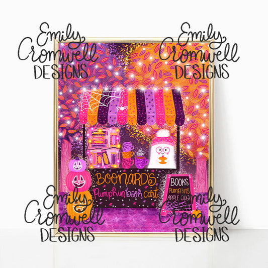 Boonard's Pumpkin Book Cart Art Print