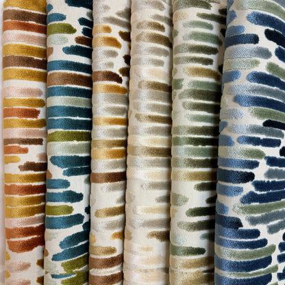 CASCADE - HARMONY, GEOMETRIC CUT VELVET UPHOLSTERY FABRIC BY THE YARD