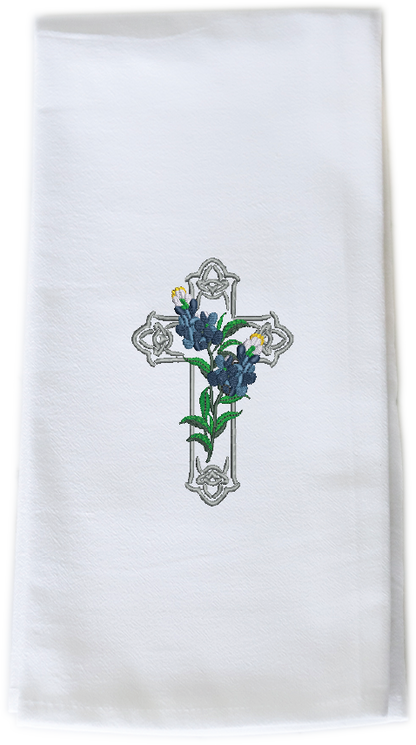 CELTIC BLUEBONNET CROSS - TEA TOWEL EMB