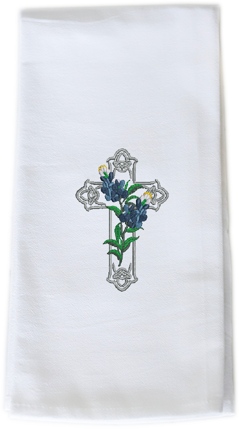 CELTIC BLUEBONNET CROSS - TEA TOWEL EMB