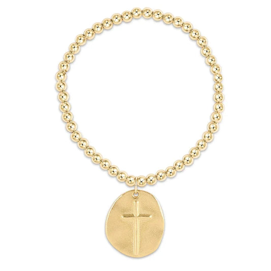 Classic Gold 4mm Beaded Bracelet with Cross Disc Charm enewton design, LLC