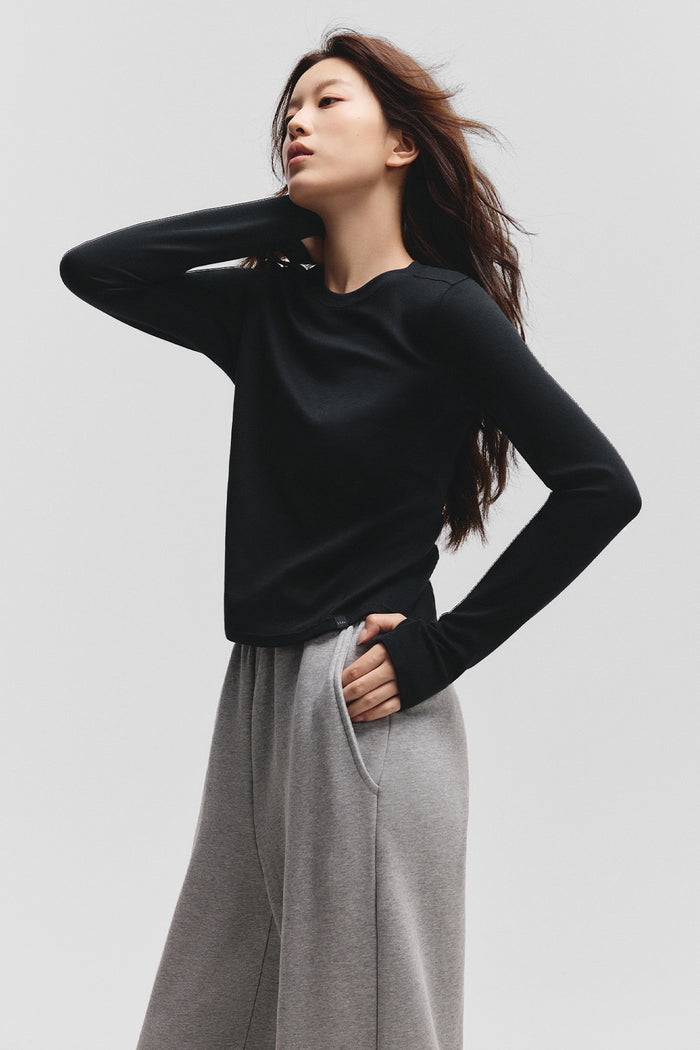 beneunder cozyflex womens stretch cotton long sleeve top#color_black