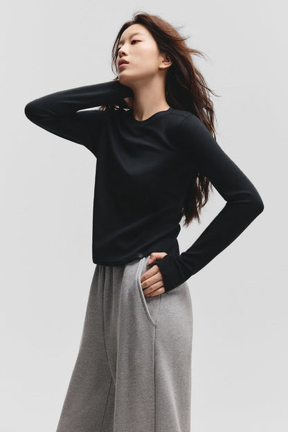 beneunder cozyflex womens stretch cotton long sleeve top#color_black