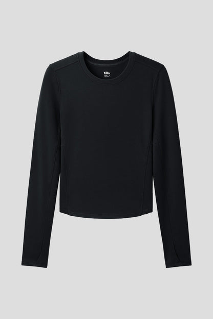 beneunder cozyflex womens stretch cotton long sleeve top#color_black
