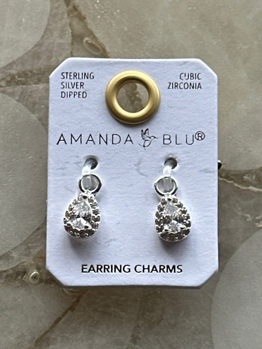 CZ Pear Halo Earring Charm Silver Amanda Blu Earrings