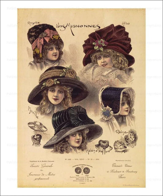 Exhibition Universelle, Hats, Paris 1900 - VINTAGEARTREPRINTS.COM