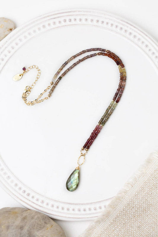 Faceted Sapphire With Labradorite Teardrop Briolette Statement Necklace Anne Vaughan Designs Jewelry Necklace