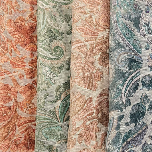 FLORIAN - BOTANICAL PAISLEY PRINTED CUT VELVET UPHOLSTERY FABRIC BY THE YARD