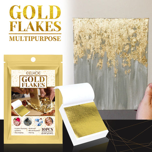 Gold Foil Sheets for Nail Art & Crafts, 10 Pieces (8 x 8 cm) EELHOE COSMETICS