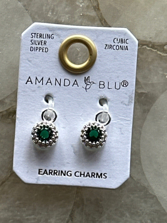 Green CZ Halo Earring Charm Silver Amanda Blu Earrings